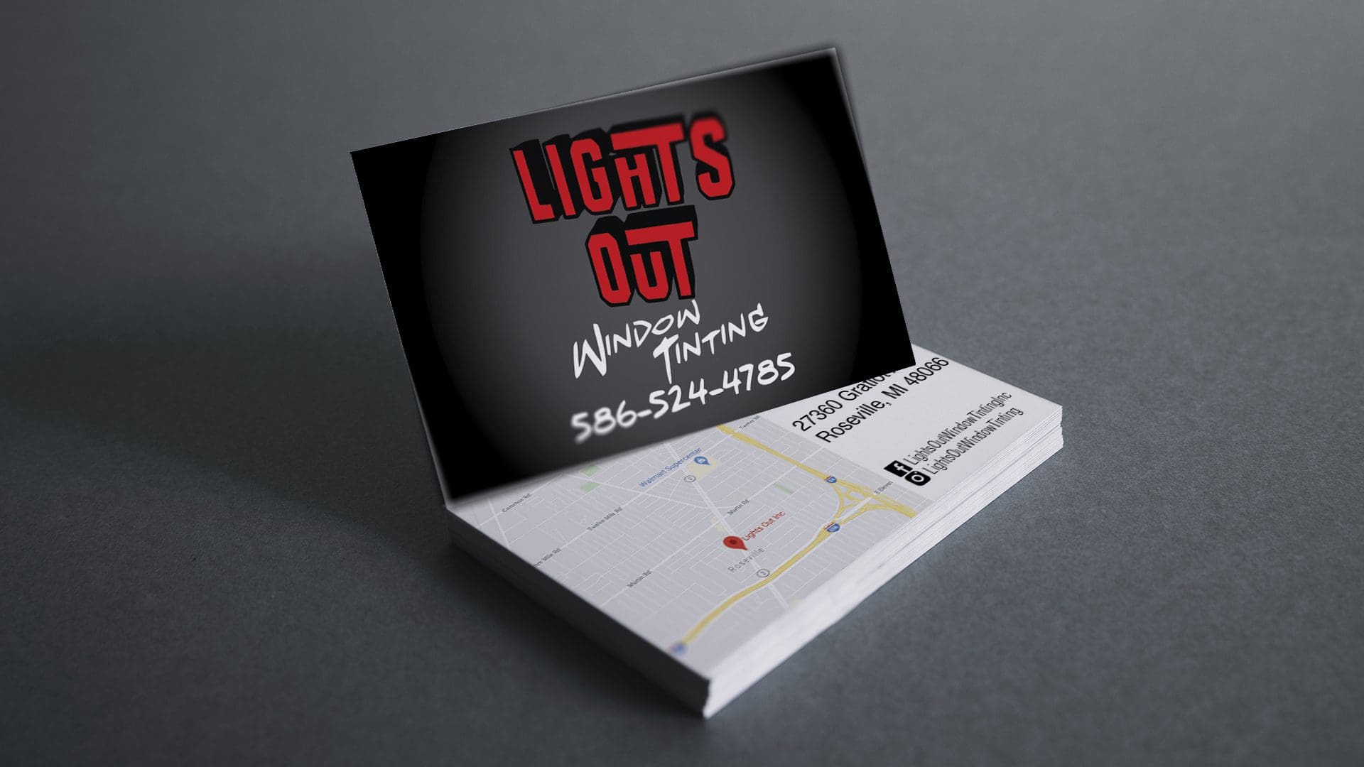 Lights Out Window Tinting - Business Card Mockup V1