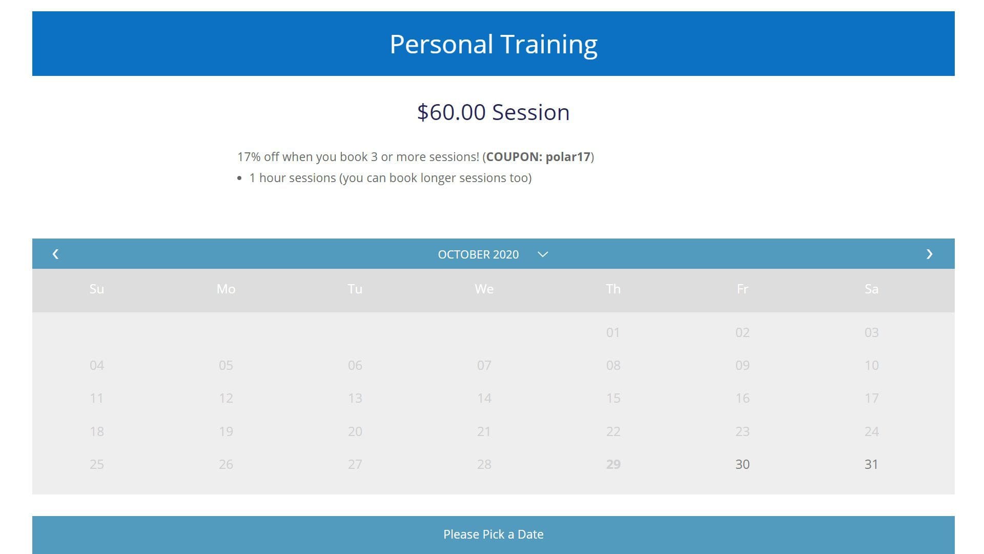 Polar Fitness eCommerce Personal Training Booking Calendar (1)