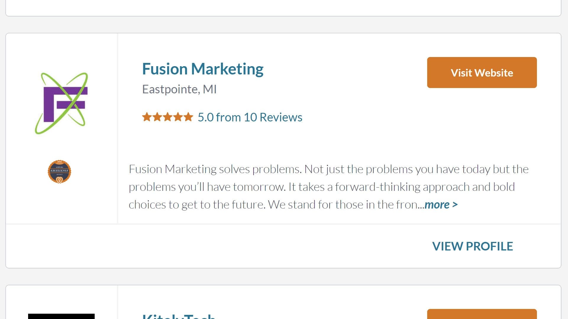 Fusion Marketing Announced as 2021 Local Excellence Award Winner!