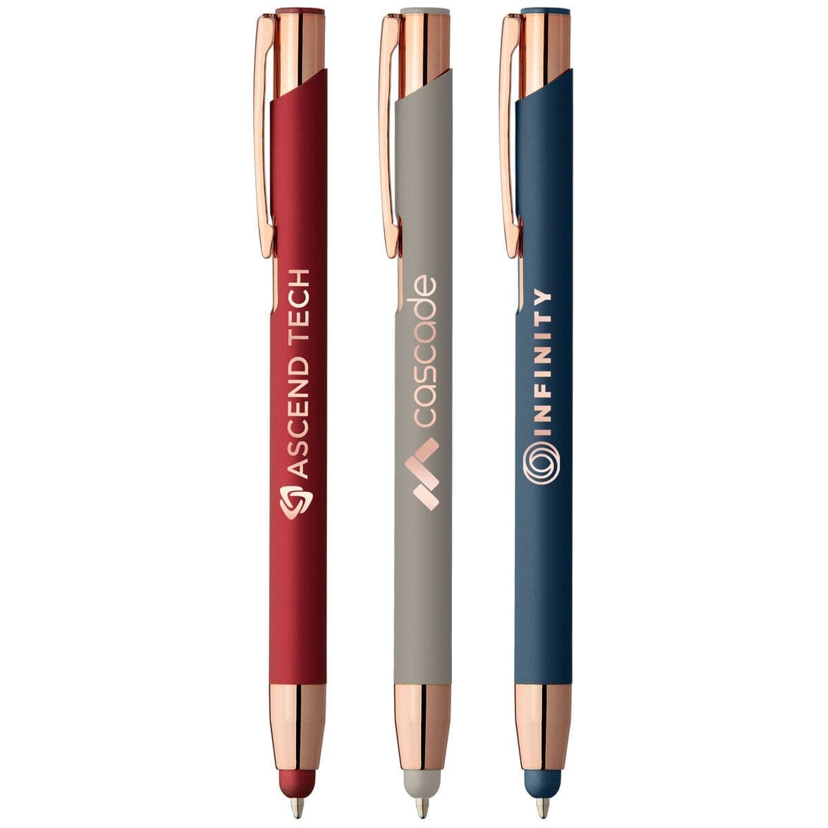 Fusion Marketing Our Top 20 Promotional Pens with Logo Options the Markets Where They Shine Crosby Softy Rose Gold with Stylus Mirror Laser Copy