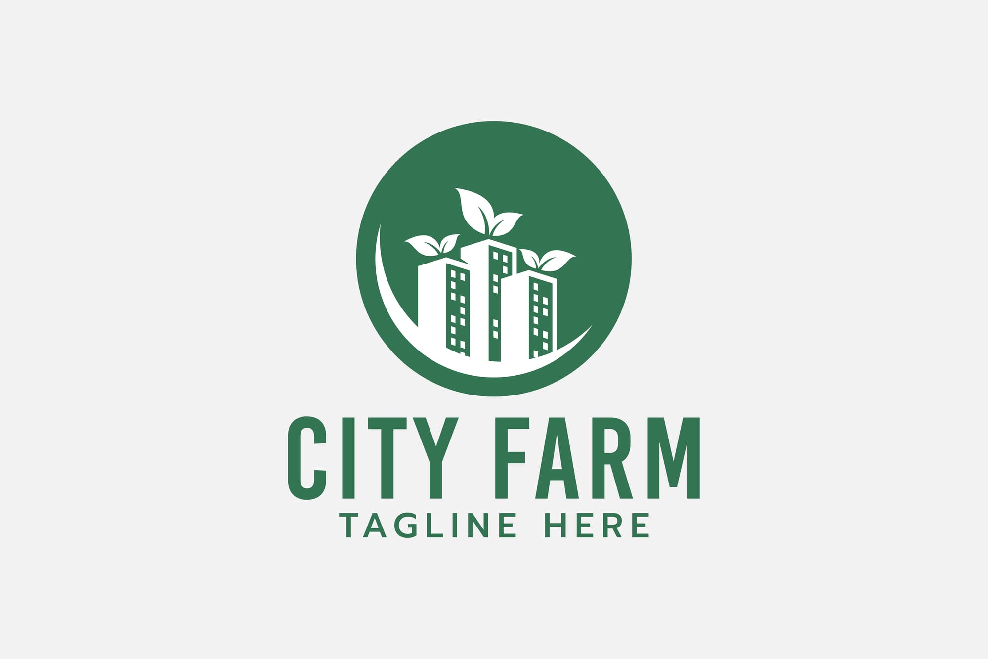 urban farm logo with a combination of buildings, city scape, an